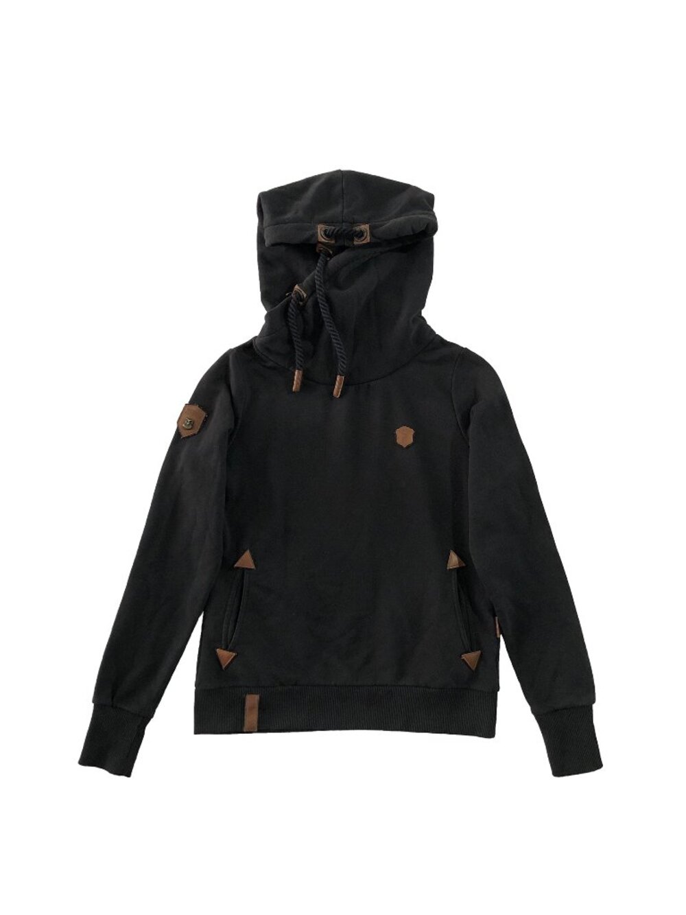 Naketano Brave New World Hoodie Womens Sz M Black Cowl Neck Pullover Sweatshirt